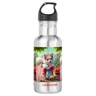Bouteille D'eau Nom personnalisé du chien mignon avec pommes