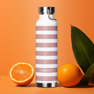 Bouteille D'eau Nom personnalisé du Motif rayé corail et blanc