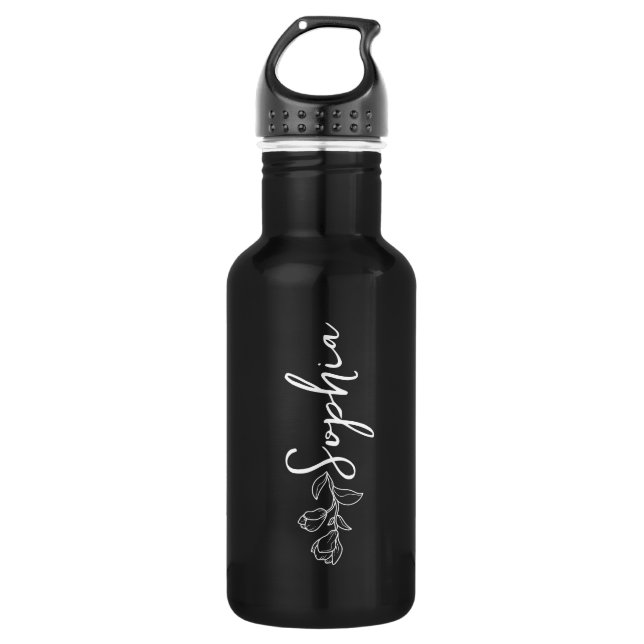 Bouteille D'eau Nom personnalisé et texte en noir (Devant)