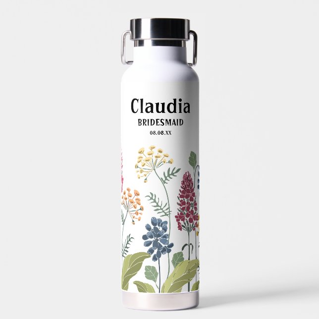 Bouteille D'eau Nom personnalisé Fleurs de champ Mariage modernes  (Avant)