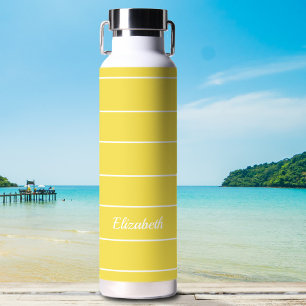 Bouteille D'eau Nom personnalisé Jaune Blanc rayé Motif moderne