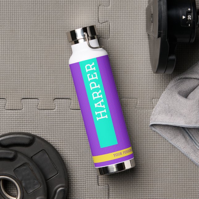 Bouteille D'eau Nom personnalisé Modern Purple (Salle de sport (pivotée))
