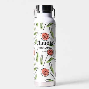 Bouteille D'eau Nom personnalisé moderne Aquarelle Mariage Floral