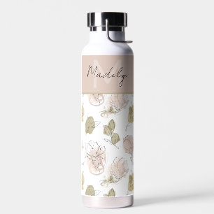 Bouteille D'eau Nom personnalisé moderne Monogram Floral