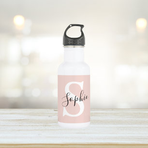 Bouteille D'eau Nom personnalisé moderne Monogram Pastel Rose