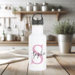 Bouteille D'eau Nom personnalisé moderne Monogramme rose<br><div class="desc">Nom personnalisé moderne Monogramme rose</div>