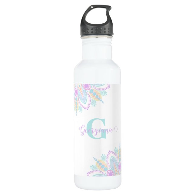 Bouteille D'eau Nom personnalisé Pastel Rainbow Floral Sundae Mand (Devant)