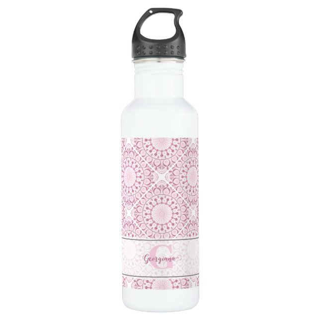 Bouteille D'eau Nom personnalisé Pretty Rose Confetti Lace Mandala (Devant)