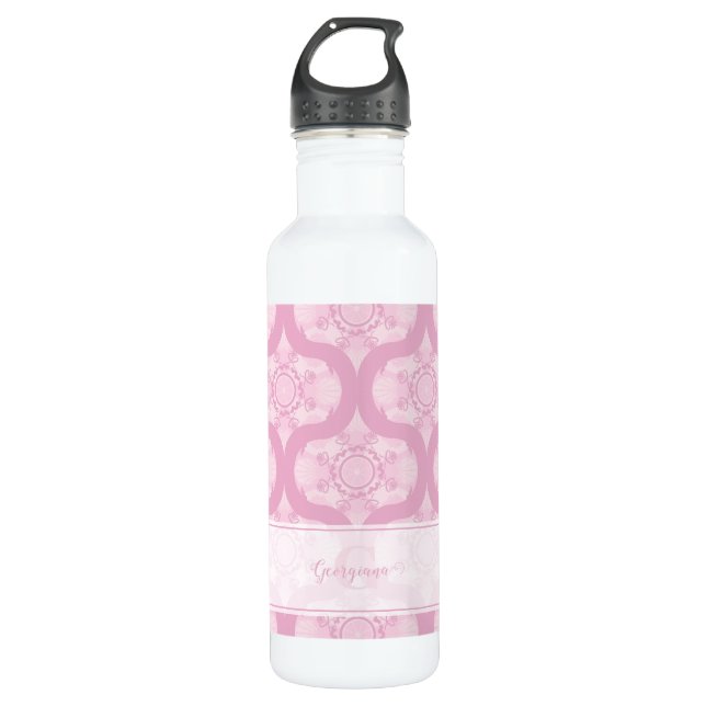 Bouteille D'eau Nom Personnalisé Retro 1970 Preppy In Pink Mandala (Devant)