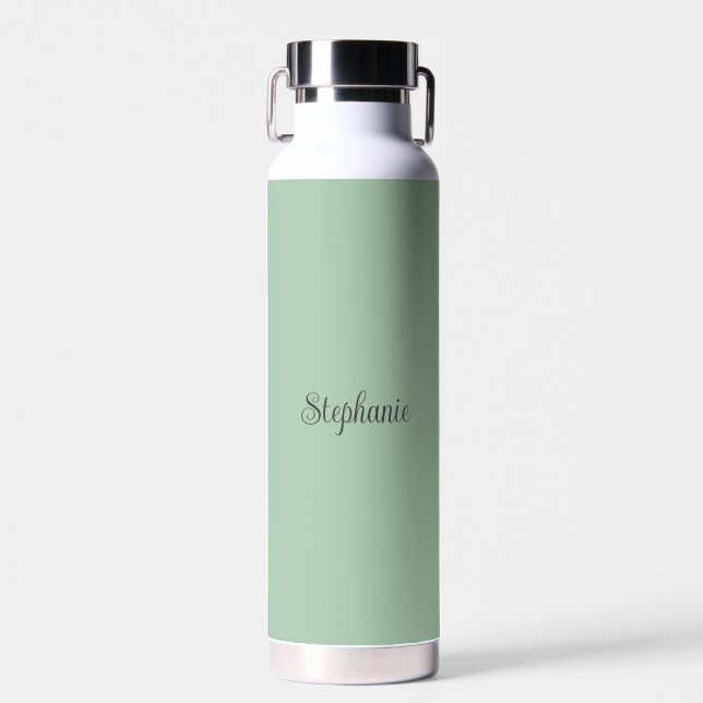 Bouteille D'eau Nom personnalisé Sage Green Script Mariage Eau (Avant)
