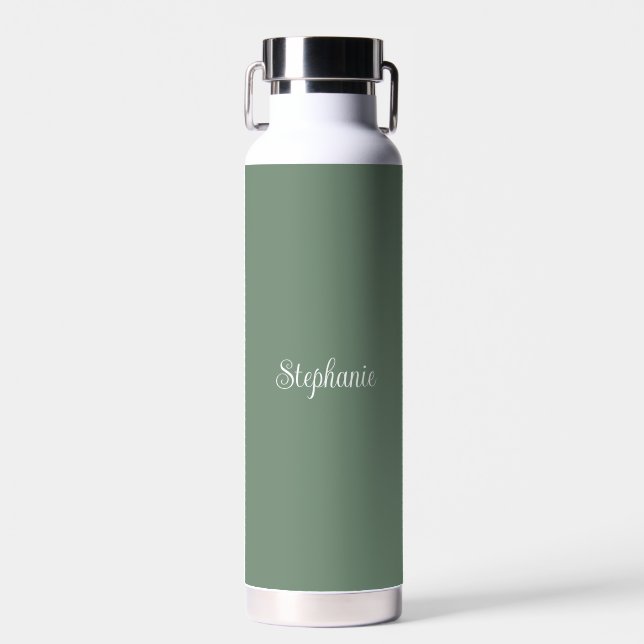 Bouteille D'eau Nom personnalisé Sage Green Script Mariage Eau (Avant)