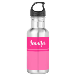 Bouteille D'eau Nom personnalisé simple et joli rose chaud rayé