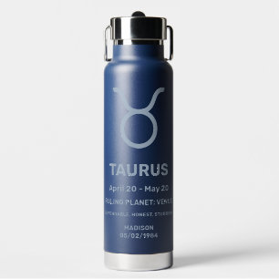 Bouteille D'eau Nom personnalisé / Texte Zodiac Sign Taurus