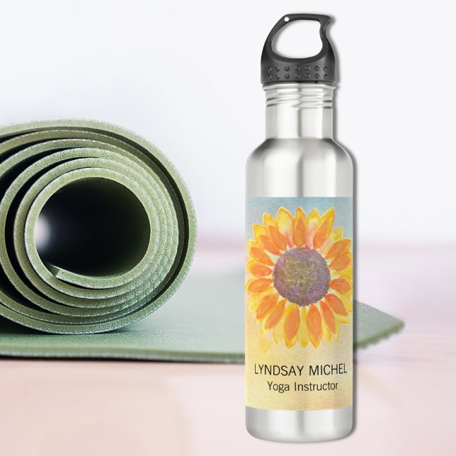 Bouteille D'eau Nom personnalisé Yoga Instructeur Tournesol (Créateur téléchargé)