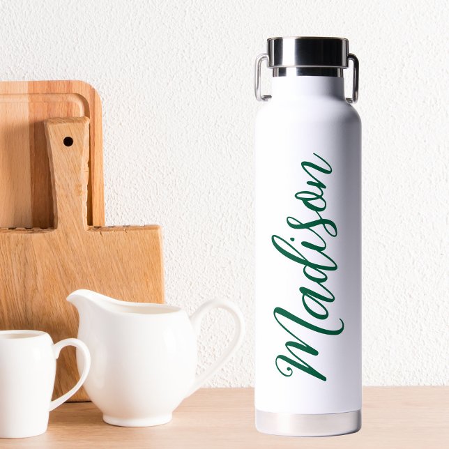 Bouteille D'eau Nom vert du chasseur Script manuscrit personnalisé (Créateur téléchargé)