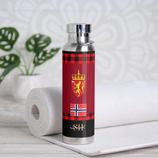 Bouteille D'eau Norvège rustique sous vide isolé, Drapeau norvégie (Yoga)