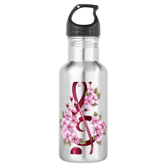 Bouteille D'eau Notes de clef musicale en treble avec des fleurs S (Devant)