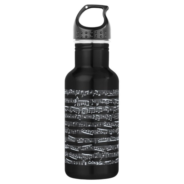 Bouteille D'eau Notes noires et blanches de musique (Devant)