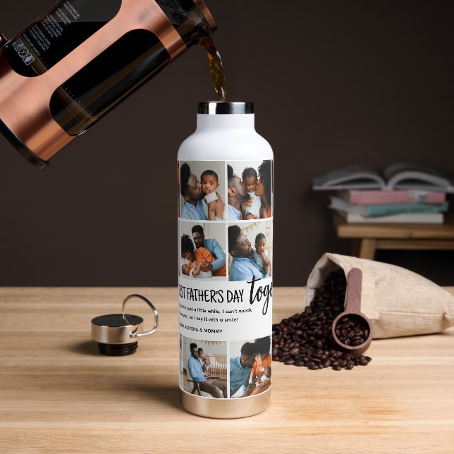 Bouteille D'eau Notre 1ère Fête des pères Ensemble ! Collage de ph (Café)