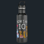 Bouteille D'eau Now I, 10 ans d'âge 10 Birthday<br><div class="desc">Joyeux anniversaire. Funny and lovely Kids Birthday design with a cute Elephant,  two ferrets and a girafe celebrating your birthday at the zoo.</div>