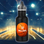 Bouteille D'eau Numéro de nom personnalisé Basketball<br><div class="desc">Nom personnalisé et numéro d'équipe cadeau de basket-ball. Conçu par Thisisnotme©</div>