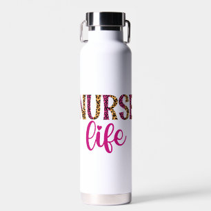 Bouteille D'eau Nurse Life - Rose et Empreinte de léopard