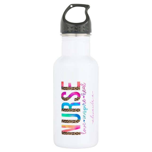 Bouteille D'eau "Nurse - Love, Inspire, Heal" en couleur arc-en-ci (Devant)