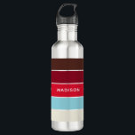 Bouteille D'eau Oh Cupcake Color Block Nom personnalisé<br><div class="desc">Ce design coloré et moderne dispose d'un motif en bloc couleur dans les tons rouge et bleu avec votre nom personnalisé</div>