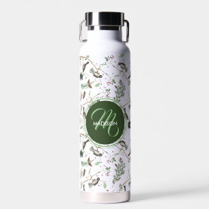 Bouteille D'eau Oiseaux de poulet Berries et Pinecones Monogrammes