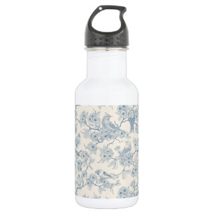 Bouteille D'eau Oiseaux et fleurs de cerisier en bleu et blanc cas