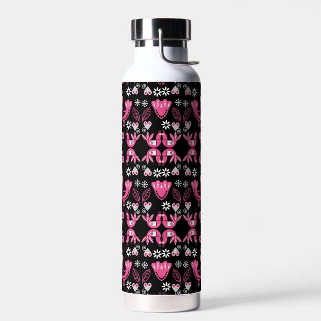 Bouteille D'eau Oiseaux roses et blancs du folklore scandinave (Gauche)