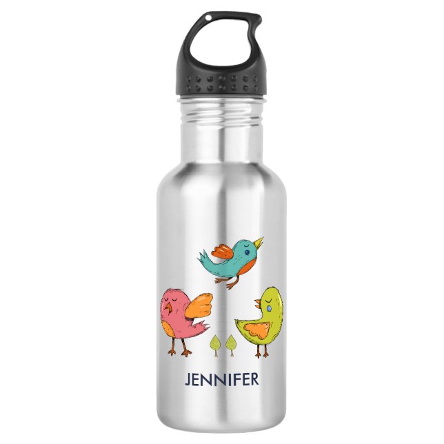 Bouteille D'eau Oiseaux Whimsical Colorés (Devant)