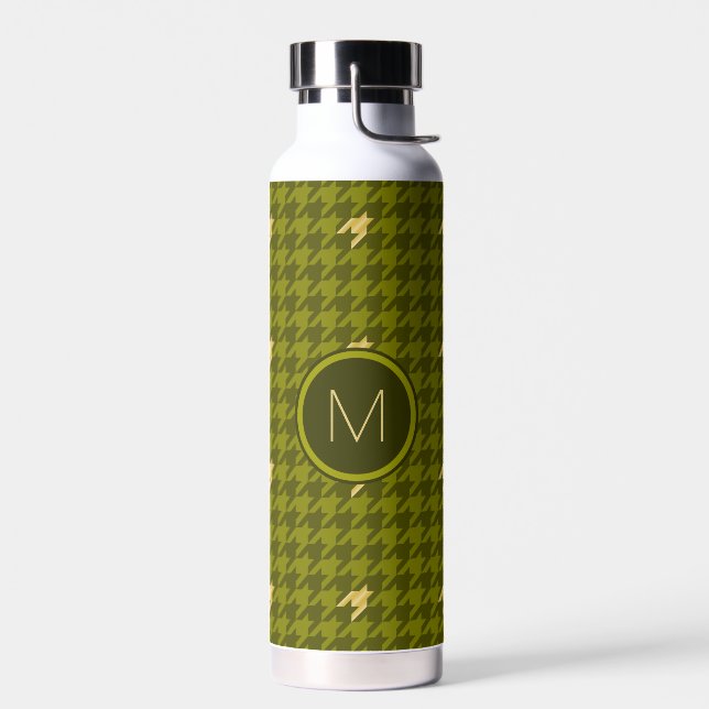 Bouteille D'eau Olive avec Houndstooth or Accent (Gauche)