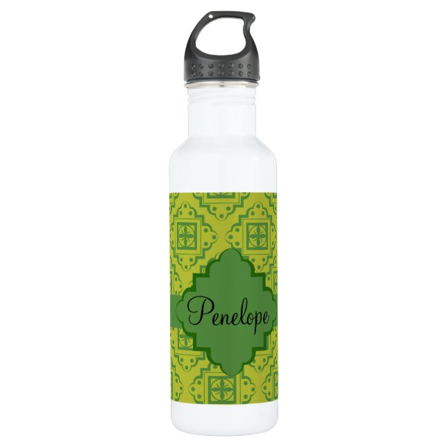 Bouteille D'eau Olive Green Arabesque Marocain Motif graphique (Devant)