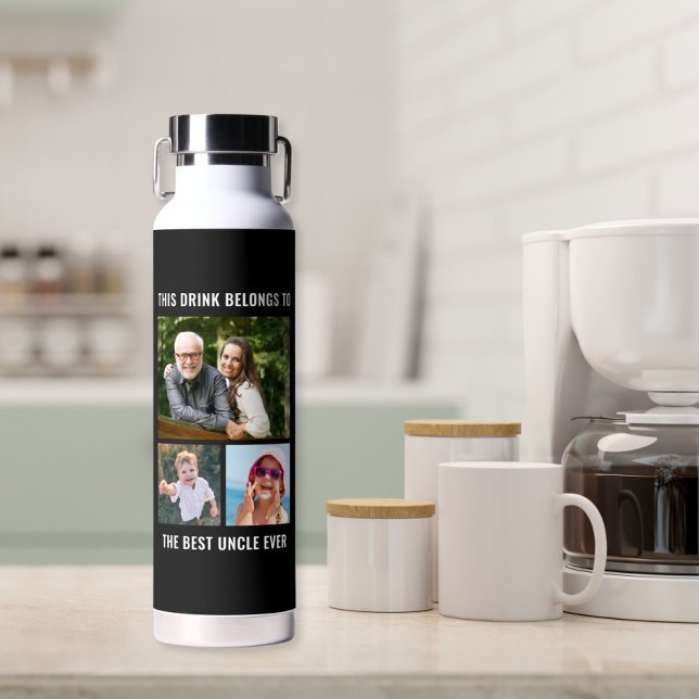 Bouteille D'eau Oncle 3 Photo Collage noir (Créateur téléchargé)