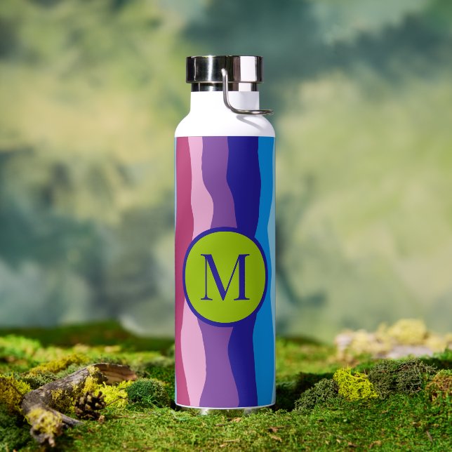Bouteille D'eau Ondes colorées avec monogramme (Extérieur)