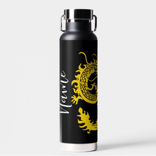 Bouteille D'eau Or Dragon Chinois esthétique Noir Mat Eau (Avant)