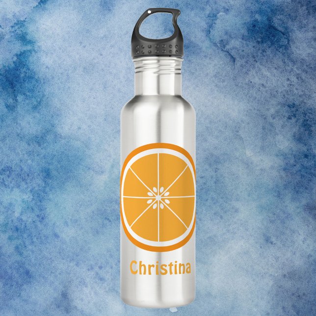 Bouteille D'eau Orange Citrus Slice Personnaliser (A water bottle featuring an orange slice and text you can personalize!)
