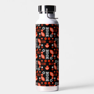 Bouteille D'eau Orange Et Black Folk Art Hibou Nordique