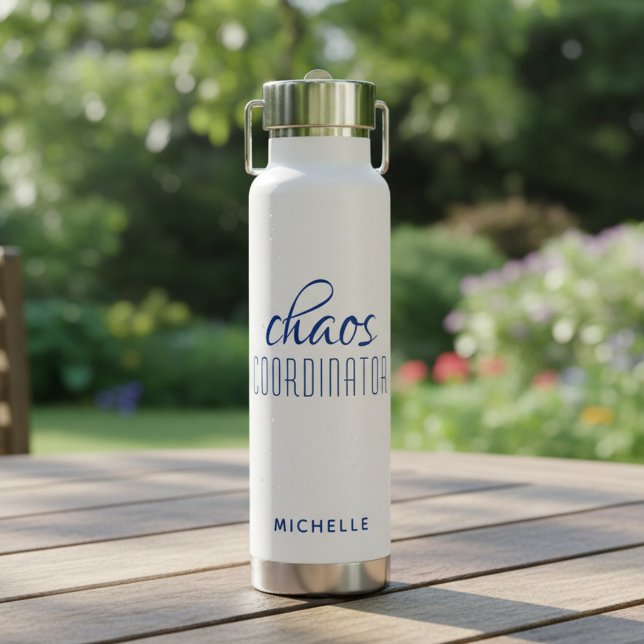 Bouteille D'eau Organisateur de chaos Bleu Nom en écriture calligr (Créateur téléchargé)