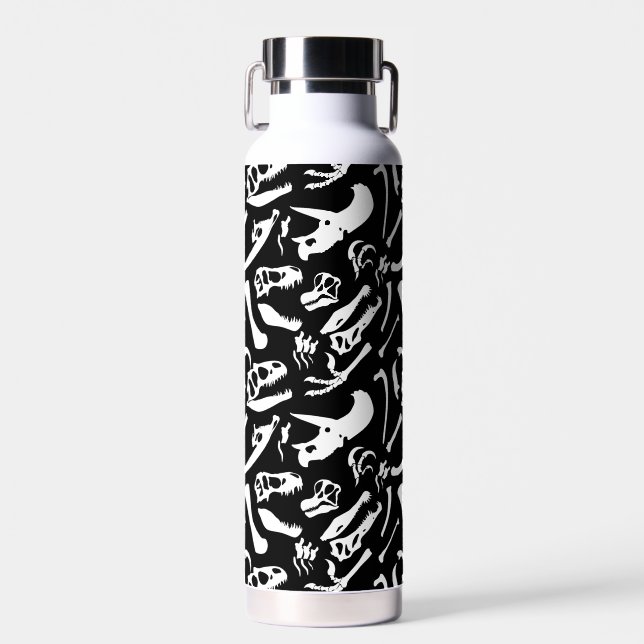 Bouteille D'eau Os de dinosaure (noir et blanc) (Avant)