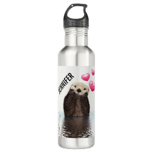 Bouteille D'eau Otter mignonne avec Coeurs d'Amour Rose