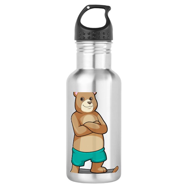 Bouteille D'eau Ours comme patineur avec skateboard (Devant)