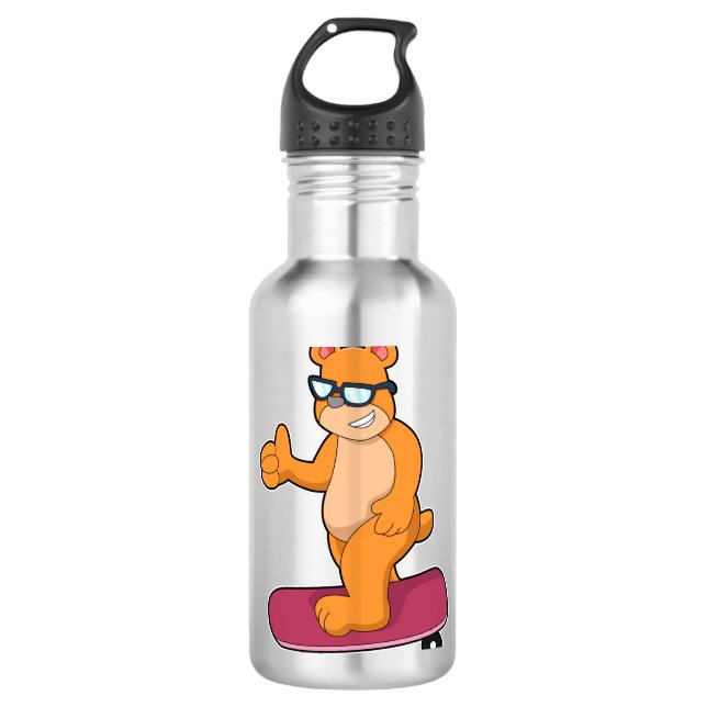Bouteille D'eau Ours comme patineur avec skateboard (Devant)