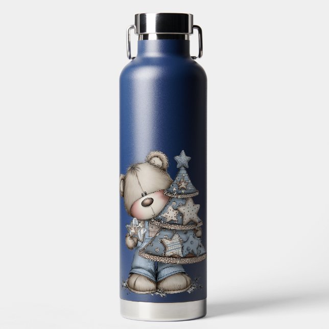 BOUTEILLE D'EAU OURS EN PELUCHE BLEUS MIGNONS DE NOËL HIVER (Avant)