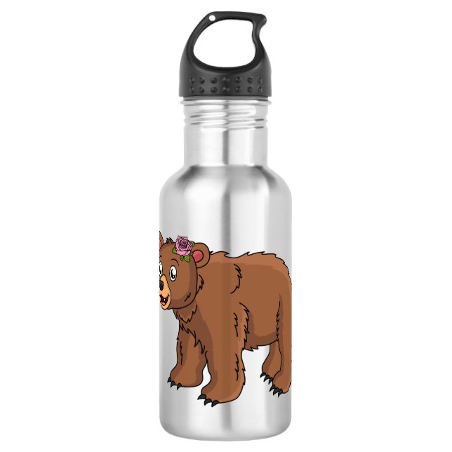 Bouteille D'eau Ours mignon avec dessin animé sur les fleurs (Devant)