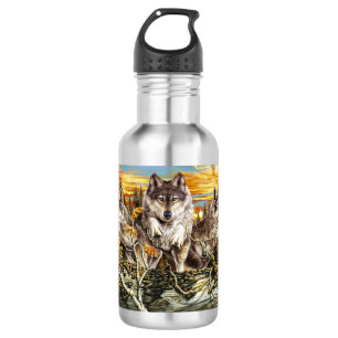 Bouteille D'eau Pack de loups sautant sur un bûcher