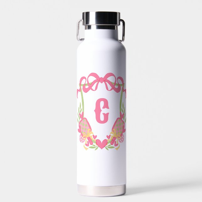 Bouteille D'eau Pagaie rose et vert Pickleball Monogram Crest (Avant)
