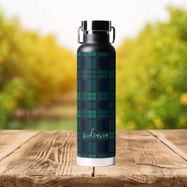 Bouteille D'eau Paid Black Watch bleu noir Motif Tartan (Plaid Black Watch Blue Black Pattern Tartan Water Bottle)