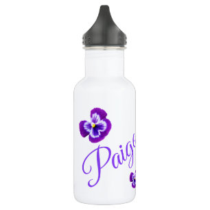 Bouteille D'eau Paige, Nom Logo Avec Pansies Violettes,